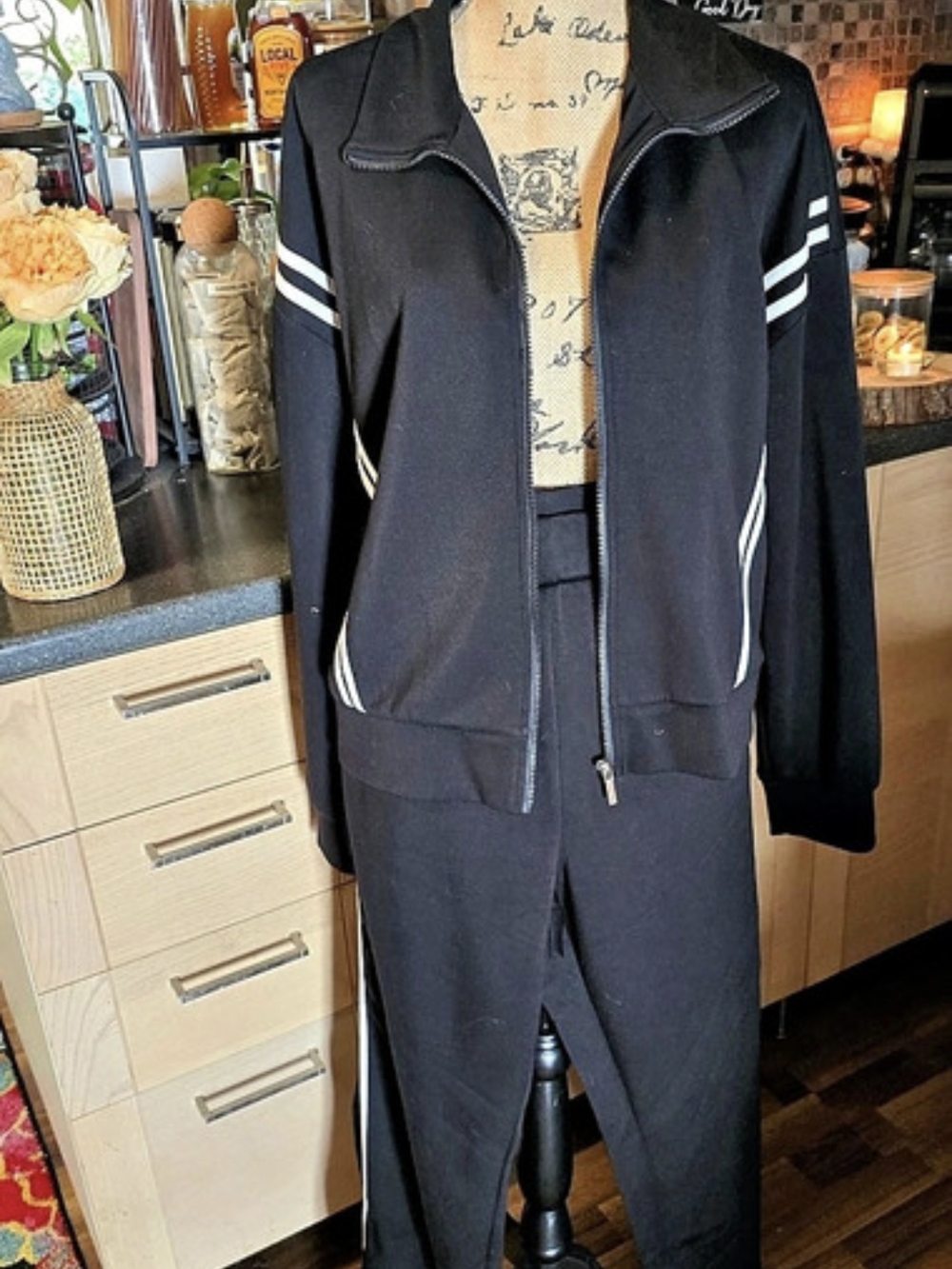 Women's 2-Piece Tracksuit Lounge Set Black & White XXL